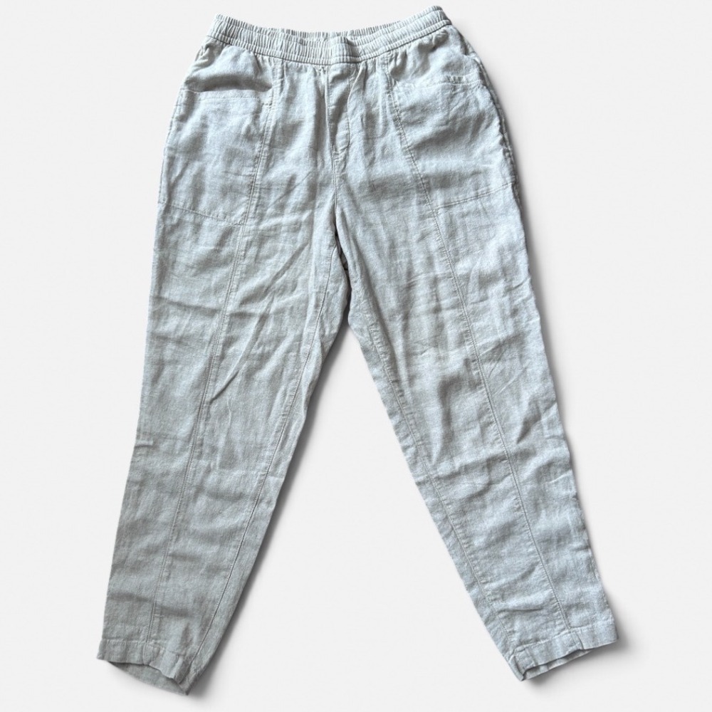 Old Navy Womens Linen Blend Tapered Pants Oatmeal Beige Elastic Pull On Waist S